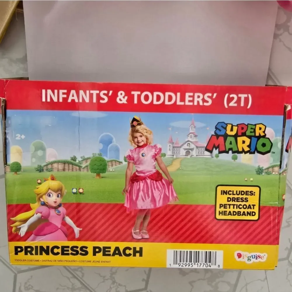 Toddler Super Mario Princess Peach Halloween Costume Dress with Headpiece 2T